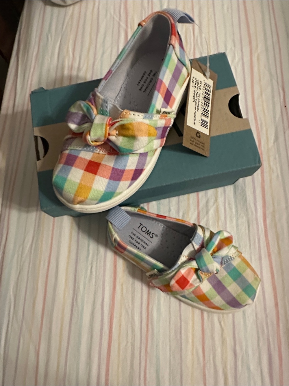 Toms TINY Kids Plaid Rainbow Bow Sneakers - Multicolor-